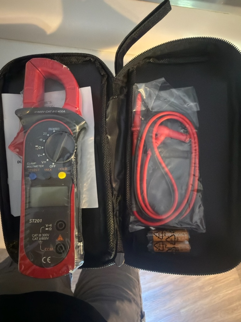 Digital Clamp Multimeter with Red and Black Leads